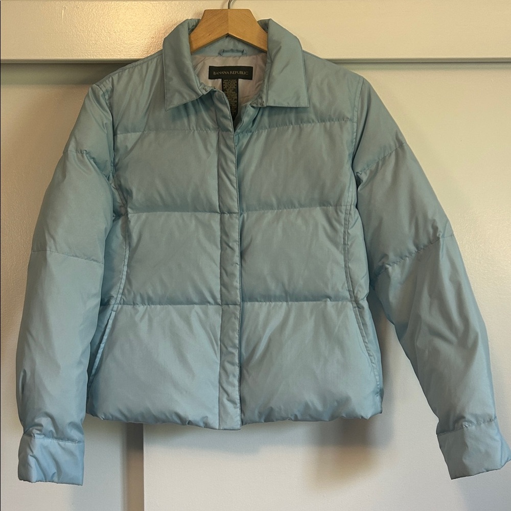 Banana Republic Light Blue Cropped Puffer Jacket